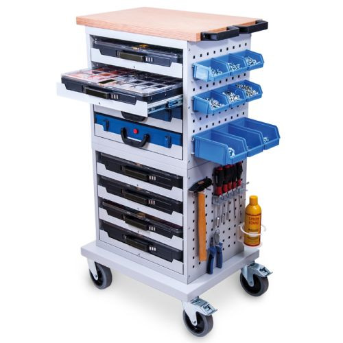 Flex-Box-Schrank mobil,
 2x Kofferschrank mit glatter Seitenwand, 4x Lenkrollen