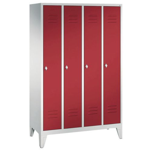 Garderobenschrank mit 150 mm hohe Füße, 2x Abteil, Abteilbreite in mm: 300, Drehriegelverschluss für Vorhängeschloss