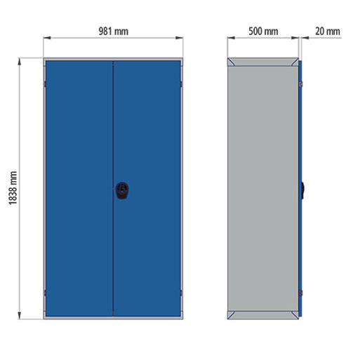 CNC-Flügeltürenschrank Tiefe 500, R36-16, 2 x Türe aus Stahlblech, inkl. 4 x CNC-Werkzeugaufnahmerahmen